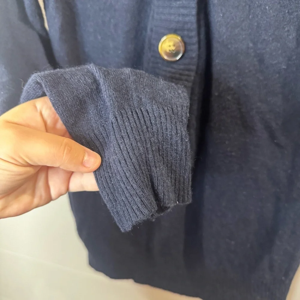 J. Crew | Wool Cashmere Blend Navy Blue Quarter Button-Up Women's Sweater Small
